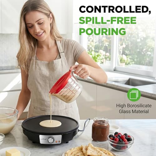 NutriChef 2 Cups Glass Measuring Cup with Lid (19 oz) - Heat-Resistant Borosilicate Liquid Measure Cup with Easy-Read Scale for Cooking, Baking and Food Storage, Dishwasher and Freezer Safe - size: 2 cup with lid