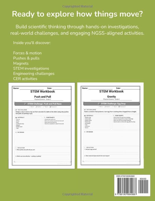 Grade 3 STEM Workbook: Forces & Motion Explorers: NGSS-Aligned Science Activities, STEM Investigations, Reading Passages, Engineering Challenges, CER Writing, Vocabulary & Answer Key