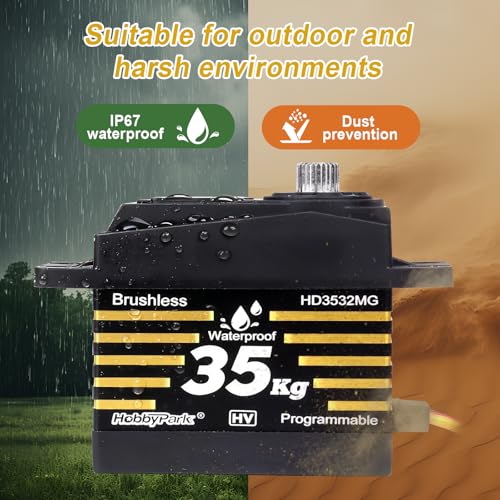 HobbyPark Waterproof 35KG Servo High Torque Brushless Motor Metal Gears Digital w/Aluminum Horn for 1/8 1/10 RC Crawlers Trucks Cars Buggy Basher Bashing Robotic DIY Control Angle 180°