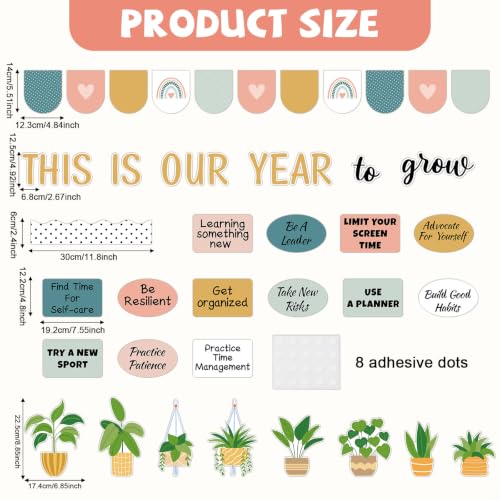 Boho Bulletin Board Set Motivational Plant Classroom Decorations Groovy Growth Mindset Positive Affirmations Paper Cutouts This is Our Year to Grow for Back to School Classroom Wall Door Decor - style: Boho