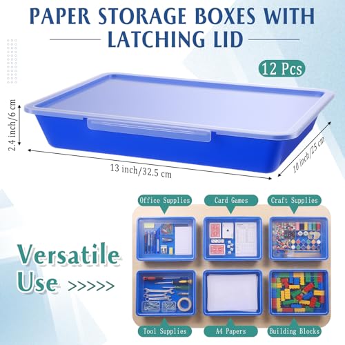 Tinlade 12 Pcs Classroom Paper Storage Bins with Lids, Blue, 13x10in - color: Blue