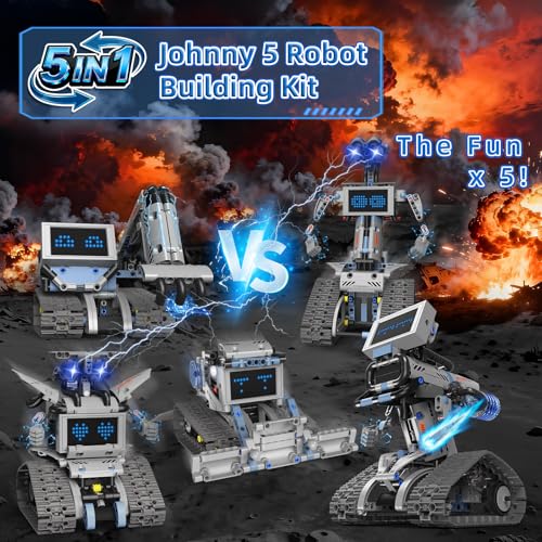 5 in 1 Johnny 5 Robot Building Kit, STEM Robot Building Set with APP & 2.4GHz Remote Control, Technic Transformable RC Robotics Toys for Kids Boys Age 6 7 8 9 10 11 12+, Birthday Gifts