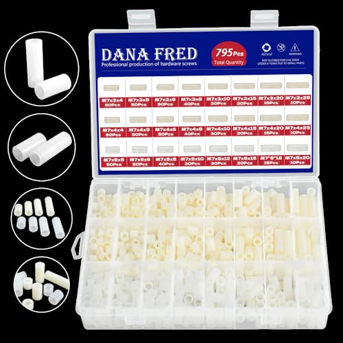 795Pcs Nylon Round Spacer Non-Threaded Plastic Standoff Hardware Assortment Kit White Nylon Spacer Washers for Protect Accessories On Circuit Boards Od 7mm Id 3/4/5mm Length 4/5/6/8/10/15/18/20/25mm