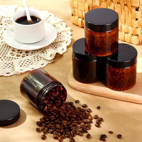 Patelai 4 Pcs Plastic Jars with Lids, Amber, 8 oz, Wide Mouth - color: Amber, size: 8 oz