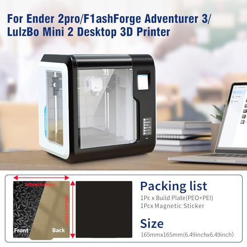 Upgraded 165x165mm FlashFoge Adventurer 3 Build Plate Smooth/Textured PEO+PEI Sheet Spring Ste Magntic Bed for Ender 2 pro/LulzBot Mini 2 Desktop 3D Printer - size: 165x165mm