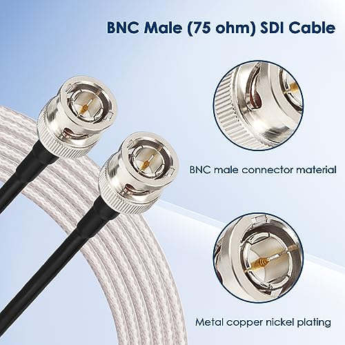 XRDS -RF SDI Cable 50FT, Flexible 3G/6G HD-SDI Cables, 75 Ohm RG179 Extension Cable with Heavy Duty BNC to BNC Male Connector for Surveillance Camera System Cables CCTV/DVR/TV - color: Silver, size: 50 FT