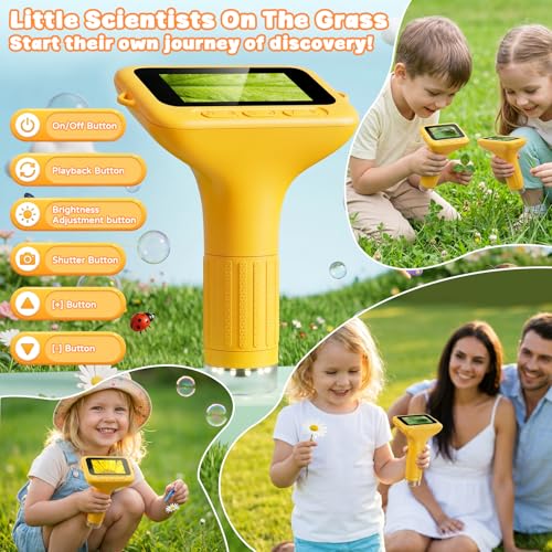 SEEKID Kids Microscope, 1000X Handheld Digital Microscope, 3" IPS(Yellow) - color: Yellow