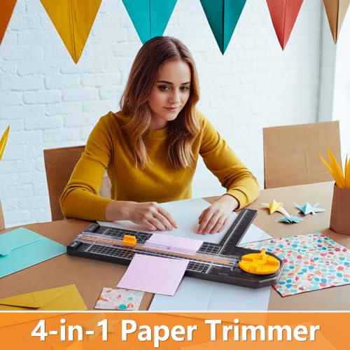 Ecraft 4-in-1 Paper Cutter - 12" Paper Trimmer Multi-Function Scrapbooking Tool with Straight, Wave, Perforated & Creasing Blades for Craft Paper,Cardstock, Coupon, Label, Photo,Postcard (Black) - color: Black
