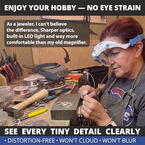 Vision Aid Magnifying Glasses with LED Light 5 Lenses Headband Case Hands Free Illuminated Head Magnifier for Hobby Painting Close Work Jewelry Watch Repair - size: 3AAA Battery Powered - Standard Set