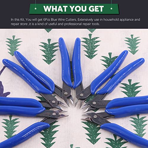 Keadic 6Pcs 5" Wire Cutters with Internal Spring and Soft Rubber Handle, Mini Flush Cutters, Micro Cutting Pliers Wire Nippers, Small Side Cutters for Hobby Modeling Jewelry Electronic Crafts (Blue)