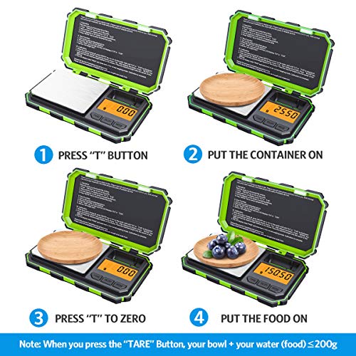 AMIR Digital Mini Scale, 200g /0.01g Pocket Scale, 50g Calibration Weight, Electronic Smart Scale, 6 Units, LCD Backlit Display, Tare, Auto Off, Stainless Steel (Battery Included) - color: Green