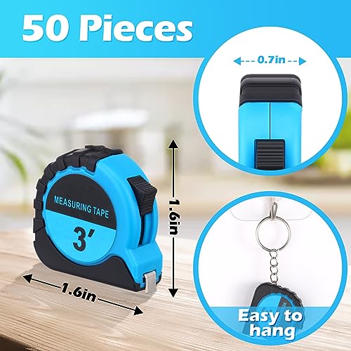 Kanayu 50 Pcs Pcs Mini Measuring Tape with Keychain, 3 ft, Blue - color: Blue, size: 3 ft