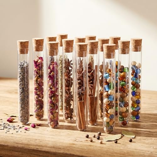 20Pcs Plastic Test Tubes with Cork Stoppers, Clear Vials with Seal Cap, 12ml Test Tubes for Plants Candy Jewelry Seed Beads Powder Spice Liquid Storage DIY Decoration(12 * 100mm)