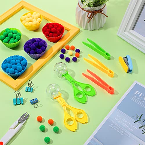 142 Pcs Kids Tweezers Fine Motor Sensory Bin Set, Bowls Tongs Plush Balls