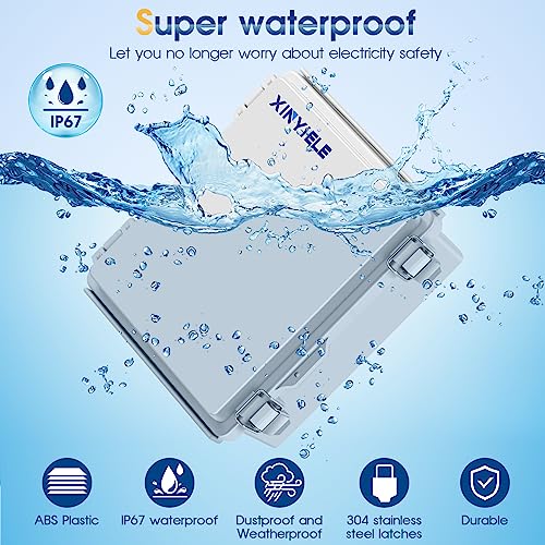 Waterproof Outdoor Project ABS Plastic Junction Box IP67 Weatherproof Dustproof Enclosure with Hinged Cover, Mounting Plate,Wall Brackets for Power Project (8.7"X6.7"X4.5") - color: Grey Cover, size: 8.7"X6.7"X4.5"