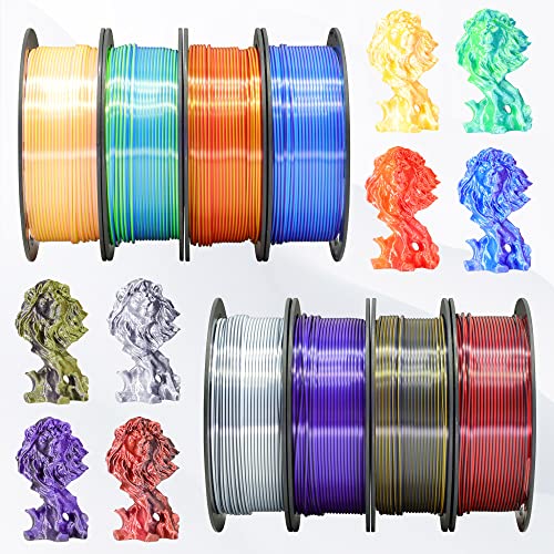 BBLIFE Dual Color Silk PLA Filament, 1.75mm Bicolor PLA 3D Printer Filament - color: Purple/Gold, White/Red/Black, Purple/Blue, Red/Gold, Green/Blue, Yellow/Pink