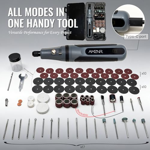 Electric Engraving Pen AMZNR Cordless Mini Engraver Etcher with 82 Accessories, Rechargeable Rotary Tool Engraving Kit for Metal Wood Glass Plastic, Jewelry Making Etching Carving Handheld Micro Drill - color: Gray (Lcd Display)