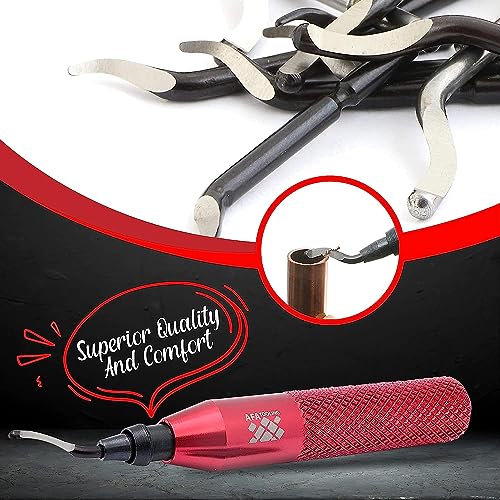 AFA Tooling Deburring Tool, 31 HSS Blades, Red CNC Anodized Aluminum Handle - size: Tool + 30blades