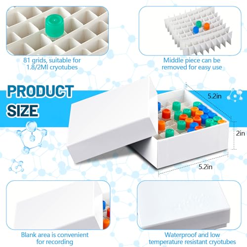 Teenyyou 18 Pcs 81 Wells Cardboard Freezer Box for 1.5-2.0ml Tubes, White - color: White, size: 81 Wells, 1.5-2.0 ml