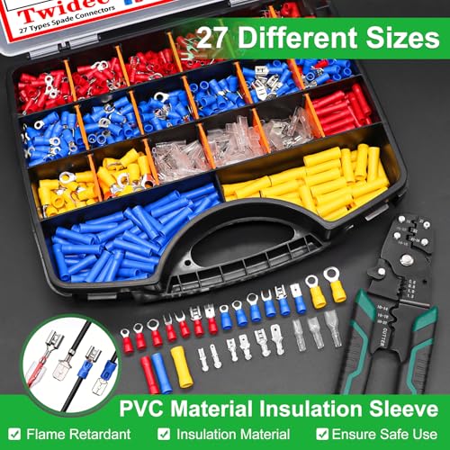 Twidec/1100pcs Wire Connectors Kit,Insulated Electrical Wire Terminals,Waterproof Crimp Connector kit Includes Spade Fork Ring Bullet Insulated Connectors Wire connectors and Wire Crimper Tool - color: 1100PCS+Wire Crimper Tool
