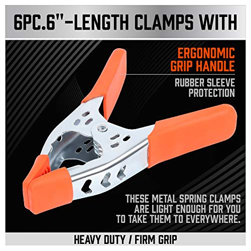 HORUSDY 6-Piece 6" inch Spring Clamp, Heavy Duty Spring Metal Spring Clamps, 2.5"-inch Jaw opening (6-Piece) (Pack of 2) - color: Orange, size: 6 inch 6-Piece (Pack of 2)