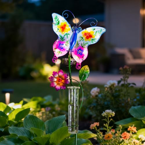 Butterfly Rain Gauge Outdoor Sloar Light for Garden Yard Decor