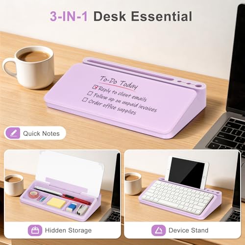 Small Desktop Glass Whiteboard with Storage, Desk White Board Stand Purple - color: Purple