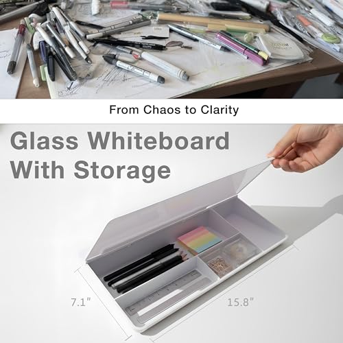 Glass Desktop Whiteboard with Storage Drawer - color: White Black
