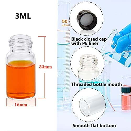 PEKYBIO 100 PCS 3ML Clear Small Liquid Sample Glass Vials with Screw Caps - size: 3 ml (100 pieces)