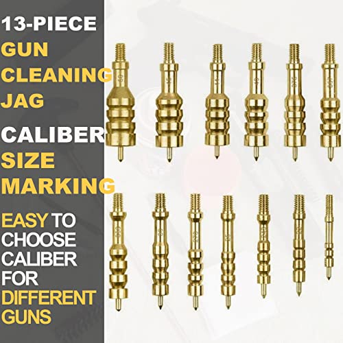 iunio Solid Brass Gun Cleaning Jag Set, Gun Cleaning Jag for Rifle Cleaning and Maintenance Solid Brass Slotted Tip with Storage Case - style: 13-jags