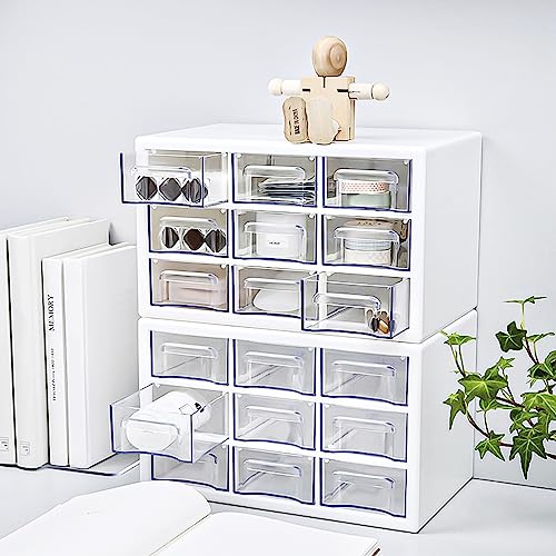 Stackable Desk Organizer with 9 Drawers, Clear Storage Box, White - color: White