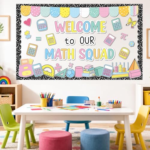 Math Bulletin Board Set Composition Notebook Classroom Decorations Welcome to Our Math Team Paper Cutouts Shamrock Bulletin Board Borders for Back to School Chalkboard Wall Door Decor - style: Math