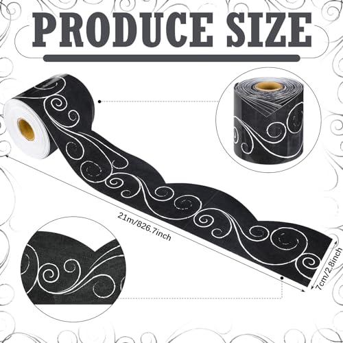 Outus 68 ft Black and White Bulletin Board Border, 2.99 in - size: 2.99 Inches, style: Swirls