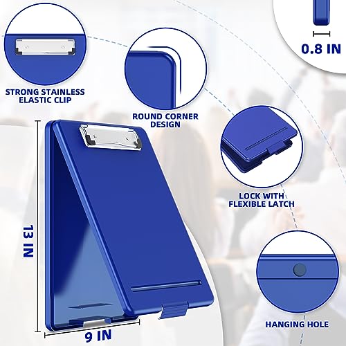 Clipboard with Storage, Plastic Storage Nursing Slim Clipboard with Low Profile Clip, Foldable Letter Size for Nurse, Kid, Salary, Coach, Jobsite, Industrial, Office(9" x 13"x 0.8", Blue) - color: Blue, size: 1 Pack