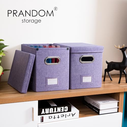 PRANDOM File Organizer Box - Set of 1 Collapsible Decorative Linen Filing Storage Hanging File Folders with Lids Office Cabinet Letter Size Purple (14x9.3x10.8 inch) - color: Purple, size: (1-pack) Without Folders