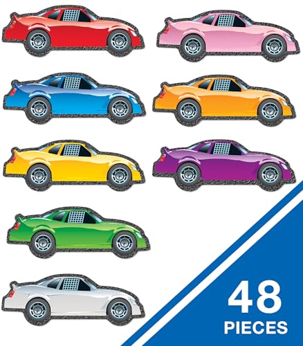 Carson Dellosa 48-Piece Colorful Race Car Bulletin Board Cutouts, Race Car Cutouts for Bulletin Board, Party, and Classroom Décor, Car Cutouts for Classroom Décor and Car Bulletin Board Decorations - size: Regular, style: Race Cars