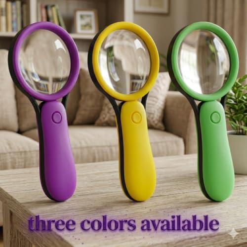 Green LED Magnifying Glass with Light, Senior Reading Aids, Lightweight Handheld Pocket Magnifier, Non-Breakable Lens, Portable Easy to Use, Jewellery, Coins, Inspection & Hobby Exploration - color: Green