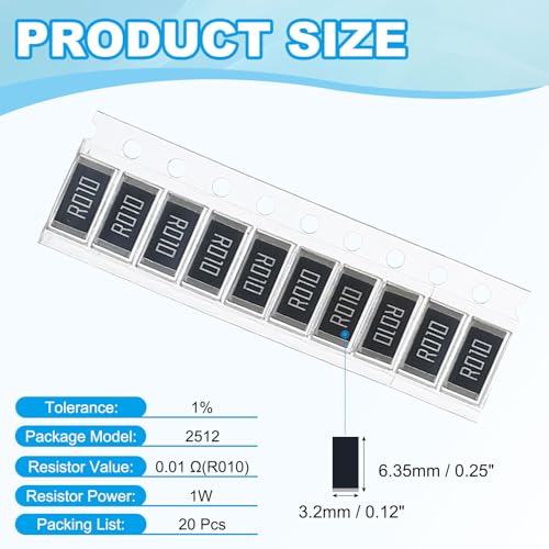 PATIKIL 2512 Surface Mount Device Chip Resistor Kit, 20Pcs 0.01 Ohm 1% Tolerance 1W DIY Resistor Ceramic Resistance Assortment Kits for Electronic Products - style: 0.01 Ohm