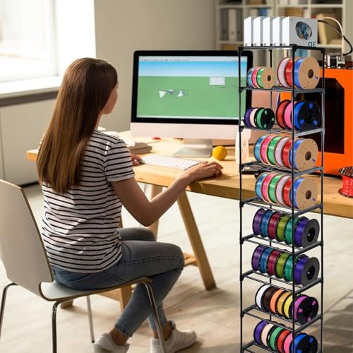 9-Tier Metal 3D Printer Filament Storage Rack, 16.5" x 12" x 80.7" Spool Holder DIY Tiers Filament Storage Shelf for 3D Printing Machine Workspaces Holds up to 54 Spools, Tool-Free Assembly