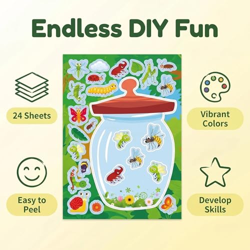 Bug Jar Make a Face Stickers 24 Sheets, Insect Crafts for Kids - color: Bugjar
