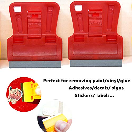 1.5 inches High Visibility Mini Razor Blade Scraper Glass Scraper Red Paint Window Scraper with 5 Metal Scraper Razor Blades 5 Dual Plastic Double Edge Razor Blades Removing Decal Stickers - color: Set D
