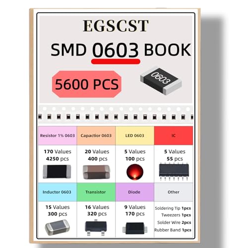 5600PCS 0603 SMD Resistor Kit from 0Ω to 10MΩ 1%, SMT Electronics Component Assortment Book with Resistors, Capacitors, Diodes, Transistors, IC, Inductors, LEDs Sample Books for DIY and Repair - style: SMD 0603 Book