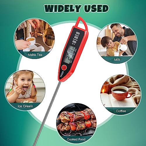Copkim 6 Set Digital Food Thermometer Long Probe Instant,Red - color: Red