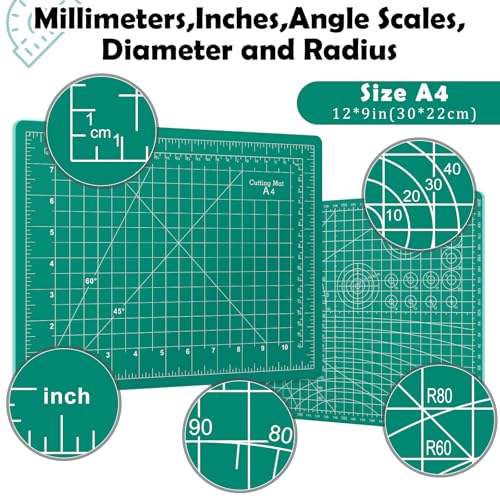 Self Healing Cutting Mat,12in x 9in Sewing Mat for Craft Small Rotary Cutting Board Double Sided 3MM Thickened Sewing Measuring Board for Quilting Craft Hobby Fabric Precision Modeling Projects(A4) - color: Green, size: 11.8"L x 8.7"W
