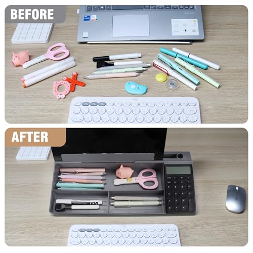 SELEAD Desktop Glass Whiteboard with Calculator and Storage, Black - color: Black