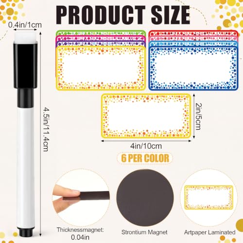 4"x2"48pcs Magnetic Dry Erase Labels with 2 Markers, Dots, Rainbow - style: Dots