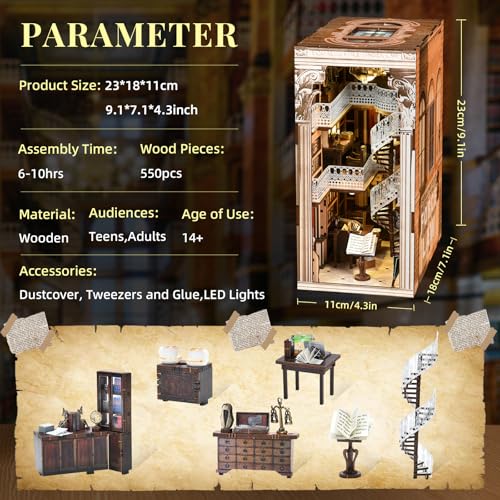 MiniCity Book Nook Kit, DIY Dollhouse Booknook, Book Nook Miniature Kit for Bookshelf Insert Decor Crafts for Adults Teen Halloween, 3D Wooden Puzzle with Led Light (Law Library) - color: Law Library