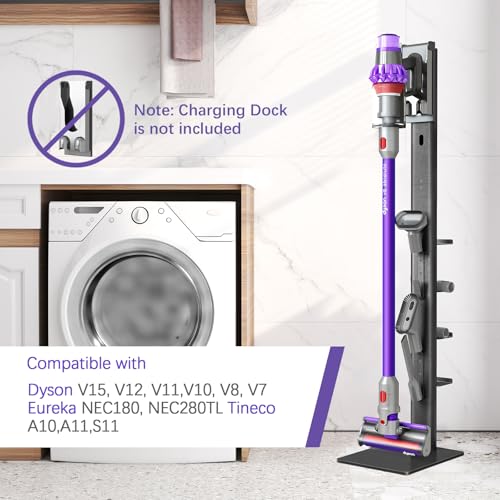 XIGOO Dyson Vacuum Stand with 4 Hooks 4 Shelves, Black - color: Black, size: 4 Hooks