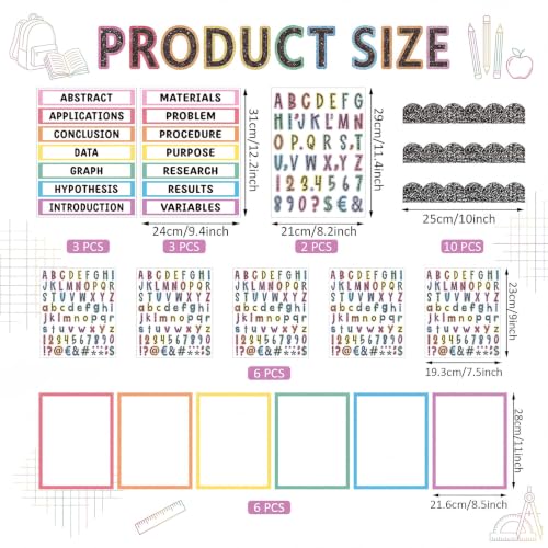 Colarr 98 Pcs Composition Pastel Science Fair Board Supplies 60 Trim Scalloped Poster Boards 24 Presentation Subtitles 6 Self Adhesive Project Titles 8 Letter Sticker for Classroom Display - style: Composition