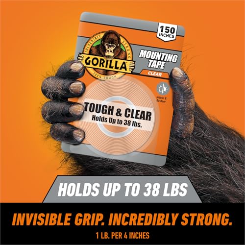 Gorilla Tough & Clear Double Sided Mounting Tape, Clear Tape, 1" x 150" (Pack of 12) - Weatherproof for Indoor or Outdoor - size: 12 - Pack